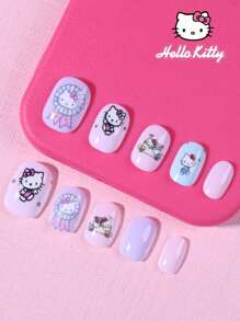 Sanrio Sanrio 24 stuks korte vierkante schattige 3D opdrukbare nagels passen perfect acryl nep nagels set, nagel voor meisjes en kinderen dagelijks gebruik en familiebijeenkomsten