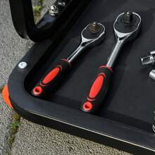 HOMCOM Workshop Stool, Rolling Mechanic Stool With 360 Degree Swivel, Padded Seat, Tool Tray, For Garage, Workshop, Auto Repair, Red - Red - View 8