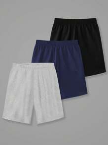 3件套加大码男士休闲短裤套装，1XL-6XL，黑色，灰色，蓝色，夏季舒适短裤