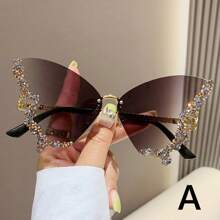 1pc Rhinestone Decor Large Frame Fashion Butterfly Eyeglasses, Women's Photography & Party Fashion Glasses For Summer Beach Vacation,Outdoor,Travel
