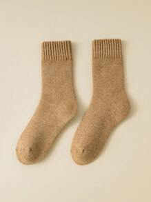 1 双女士厚羊毛袜，保暖内衬中筒袜，适合雪地、居家、产后、睡眠、地板室内穿着、秋冬季 - 彩色 - 查看 4