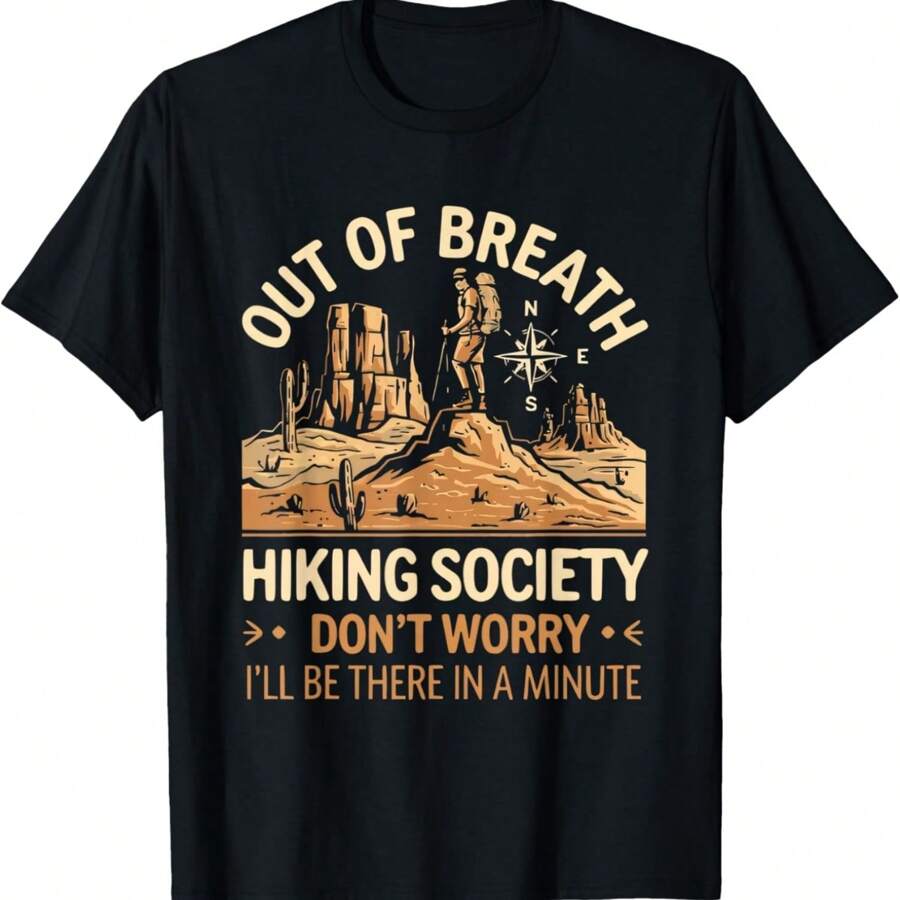 Out Of Breath Hiking Society Wildlife Camping Wilderness T-Shirt - 黑色 - 查看 1