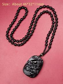 1 件黑曜石吊坠项链，心经，幸运符，繁荣，鱼形图案，个性化护身符，多功能项链礼物 - 黑色 - 查看 15