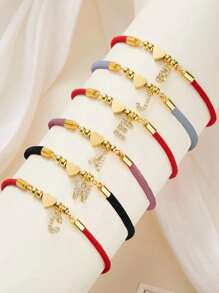 1 pieza Pulsera milanesa con cobre y circonita A-Z, 26 iniciales inglesas ajustables, elegante y exquisita, joya de mano para uso diario y casual, regalo para fiesta y vacaciones.