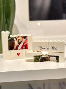 1 szt. Spersonalizowane drewniane klocki ze zdjęciem ojca i córki, prezent dla taty, białe, klocki, układanka, prezent dla niego, ojca, dziadka - Biała, jednostronna personalizacja - Zobacz 2