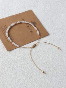 1pc Bohemian Crystal & Copper Beads Mixed Color Beaded Bracelet, Adjustable Fashion Woven Bracelet For Women