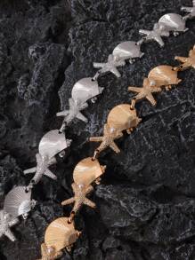 1pc Women's Shell, Starfish & Pearl Decorated Sweet Beach Metallic Waist Chain - Starfish and Shell Waist Necklace - View 3