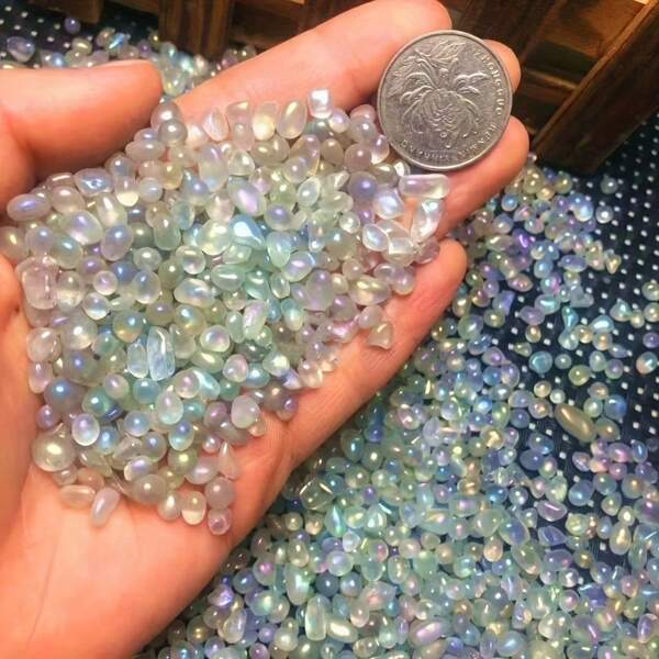 50g/100g/200g Piedras trituradas de Moonstone cristal Decoraciones para acuarios, paisajismo, manualidades DIY para decoración del hogar, jardín, relleno para jarrones, regalos de Halloween, yoga y meditación