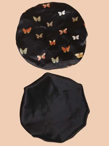 1pc Fashion Satin Narrow Braided Head Wrap Cap - Black + Black Butterfly - View 3