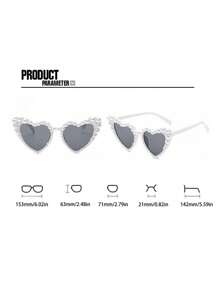 10 件复古心形珍珠装饰眼镜，Y2K 风格，适合派对、婚礼、情侣夏季海滩度假、户外、旅行 - 10件裝(白色+黑色) - 查看 9