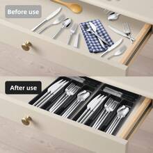 1 szt. Organizer na sztućce, plastikowa tacka na sztućce z PP do szuflady kuchennej na biurko, szafkę lub szufladę, organizer na przegródki na przybory, pałeczki i przybory kuchenne, artykuły szkolne