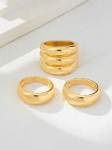 3 件套金属光滑线圈风格中世纪可调节女士戒指套装，时尚珠宝套装，适合春夏季度假穿着，充满活力的配饰 - 簡約優雅款 - 查看 5
