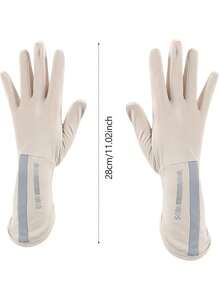 女士中长款冰丝手套，1双夏季防紫外线手套，带触摸屏功能，透气，防滑，纯色，半指，适合骑自行车和开车等户外活动