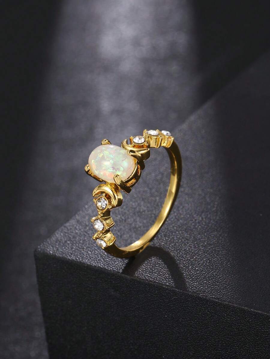 1 件时尚创意奢华闪亮独特波西米亚风格订婚/结婚戒指，适合日常佩戴 - 彩色 - 查看 1