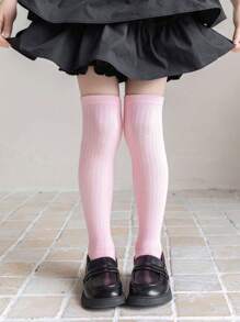 1双/4双儿童平头条纹过膝袜，公主风长筒袜，适合女童，四季百搭，秋冬 - 彩色 - 查看 4