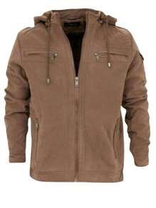 Men's Twill Jacket Coat With Hood And Pockets Lined - Rust Brown - View 1