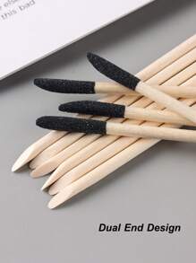 10 件装双头指甲角质层推刀木质设计棒黑色砂砾去除死皮橙色木棒适用于美甲工具 - 彩色 - 查看 5