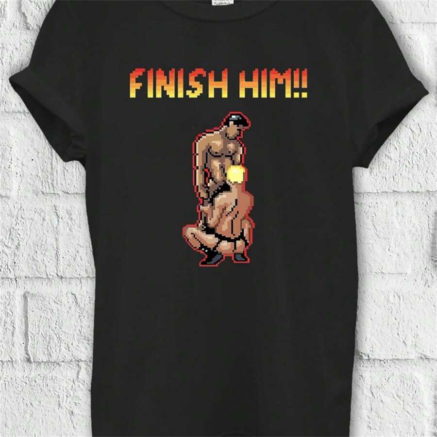 Finish Him Gayming T Shirt 8bit Gamer Gay LGBT T Shirt Hoodie Sweatshirt Baseball Pullover Women Unisex Baggy Boyfriend Shirt.