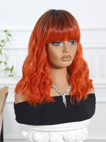High Quality 14-Inch Synthetic Heat-Resistant Fiber Wig With Bangs In Short Orange Curls Ladies Wig Is Perfect For Holiday Party Everyday Wear