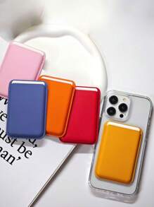 1 pieza Soporte de tarjetas magnético de piel sintética, estuche compacto y práctico para tarjetas, compatible con 12/13/14/15/16 con pegatina trasera para almacenar tarjetas bancarias/de identificación/de acceso y monedas