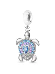 1pc 925 Sterling Silver Colored Zirconia Turtle Pendant, DIY Jewelry Beading, Gift For Mother's Day - Silver - View 1