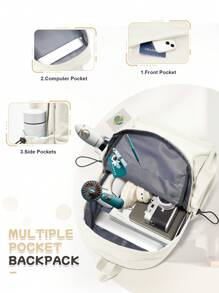 College Backpack Waterproof School Bag Travel Rucksack Back Pack, Lightweight Casual Daily Backpack, Unisex, Waterproof Travel Backpack, High School Middle School Backpack, Middle School Senior Backpack, Student Backpack - Medium Size. Randomly Shipped New And Old Versions. - White - View 6