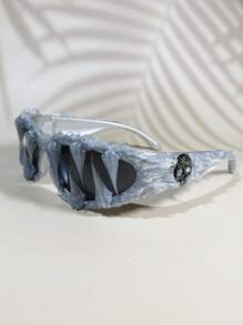 CASHEW FLOWER SKULL 1 件骷髅装饰滴胶手工随机效果不对称复古波西米亚优雅派对镜框男女通用时尚眼镜 - 黑色 - 查看 22