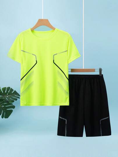 2pcs/Set Teen Boy Sport Suit, Casual Short Sleeve T-Shirt Top And Running Shorts Set