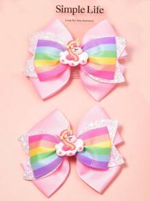 2pcs Digital Print Rainbow Glitter Bow Hair Clips, Suitable For Daily Outfits, Festival, Prom, Valentine's Day, Back To School And Graduation Occasions