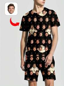 Spring New Men's Custom Pajamas Set, Round Neck Pullover Shirt And Shorts, Simple Personalized Comfortable Homewear - Multicolor - View 5