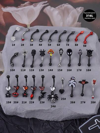 1pc Gothic Punk Eyebrow Ring 16g Spider Bat Eyebrow Curved Barbell Cartilage Tragus Eyebrow Piercing Jewelry Mushroom Devil Labret Lip Jewelry Skull Eyebrow Lip Studs Cross Daith Tragus Rook Helix Earring Navel Small Belly Button Ring Alien Eyebrow Piercing Jewelry For Women Men Daily Party Vacation Wear Dating Party, For Summer Travel, Wedding, Party, Birthday, Daily Matching, Nice Gift For Friends