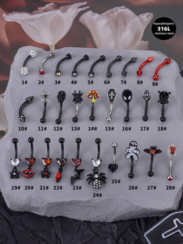 1pc Gothic Punk Eyebrow Ring 16g Spider Bat Eyebrow Curved Barbell Cartilage Tragus Eyebrow Piercing Jewelry Mushroom Devil Labret Lip Jewelry Skull Eyebrow Lip Studs Cross Daith Tragus Rook Helix Earring Navel Small Belly Button Ring Alien Eyebrow Piercing Jewelry For Women Men Daily Party Vacation Wear Dating Party, For Summer Travel, Wedding, Party, Birthday, Daily Matching, Nice Gift For Friends