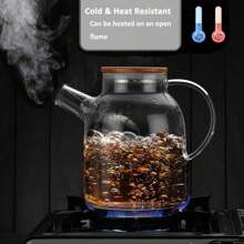 1 件套玻璃茶壶炉灶，硼硅酸盐透明茶壶配竹盖，玻璃茶壶带可拆卸过滤嘴，茶壶开花和散叶茶壶茶冲泡器适用于露营玻璃茶壶，炉灶和微波炉友好型玻璃硼硅酸盐茶壶 - 彩色 - 查看 10