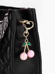 Vibrant Cherry Charm Keychain - Sparkling Resin & Alloy Accessory With Clip For Bags Purses And Backpacks - Stylish Versatile Fashion Accessory For Women Bridesmaid Gifts Summer - Pink - View 1