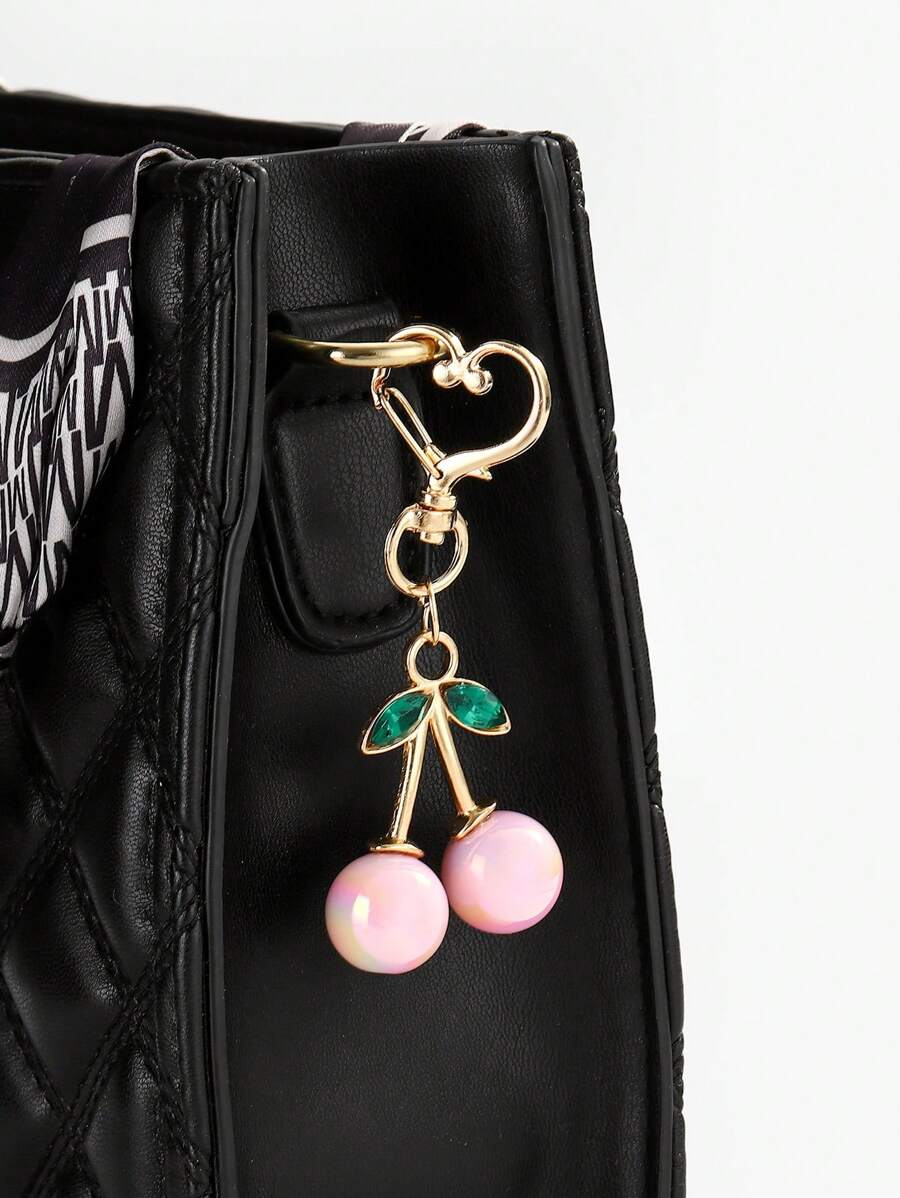 Vibrant Cherry Charm Keychain - Sparkling Resin & Alloy Accessory With Clip For Bags Purses And Backpacks - Stylish Versatile Fashion Accessory For Women Bridesmaid Gifts Summer - Pink - View 1