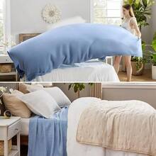 % Cotton Twin XL Size Bed Blanket - Breathable, Lightweight, Soft Cozy Herringbone Woven Summer Blanket College Dorm, White, 66x90 Inches - 05 - 阿什利.布魯 - 查看 3
