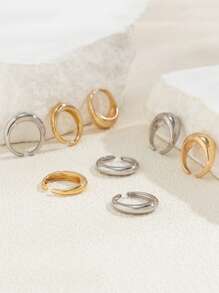 8 peças/conjunto de anéis abertos geométricos exagerados, cores misturadas de ouro e prata, adequados para todas as ocasiões, presente de feriado perfeito - Multicolorido - Ver 3