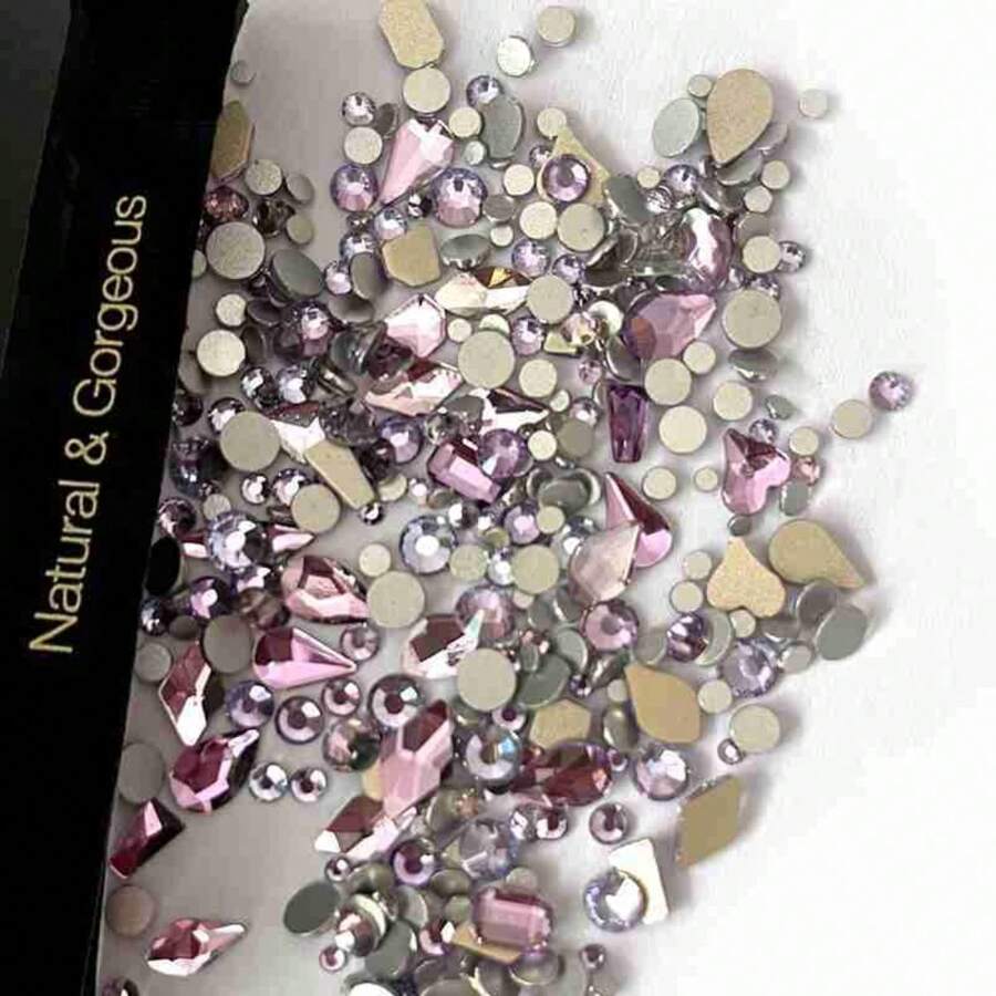 150pcs Flatback Round Rhinestone Plus 20pcs Flatback Odd Shaped Large Cubic Zirconia Black Blue Moon Nail Rhinestones - Baby Pink - View 1