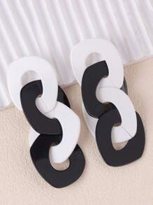 1 Cặp bông tai thiết kế phóng đại khối màu hình học cho phụ nữ - Đường khâu dài theo phong cách Châu Âu và Châu Mỹ, hình học màu tương phản - Xem 4