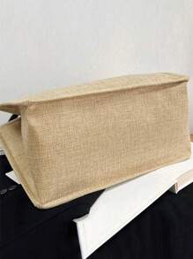 Khaki Tote Bag Two Pieces Set, Along With A Small Makeup Bag, "God" Letter Bow Zipper Women's Makeup Bag - Khaki - View 4