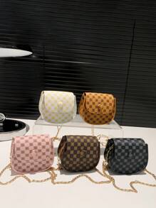 1pc Fashionable And Popular Mini Lipstick Bag For Girl Ins Fashionable Versatile Chain Crossbody Bag Plaid Small Bag, Fashionable Versatile Plaid Small Flower Shoulder Bag Fashionable Commuter Crossbody Chain Small Square Bag, Flip Design Magnetic Buckle Closure, Suitable For Girls To Go Out Shopping, Attend Parties, Daily Use, Giving Gifts To Friends Is A Good Choice - Chain Crossbody Bag - View 2