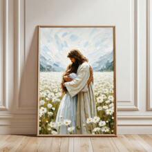 1pc Framed/Unframed Jesus Hugging Girl Canvas Poster Print Bible Christian Art Aesthetic Painting Minimalist Wall Art Picture For Dorm,Apartment,Bedroom,Living Room,Modern Home Decoration