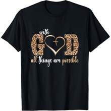 With God All Things Are Possible Heart Women Christian Faith T-Shirt Women's T Shirts - Black - View 1