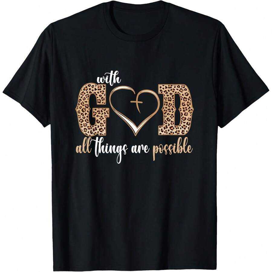 With God All Things Are Possible Heart Women Christian Faith T-Shirt Women's T Shirts - Black - View 1
