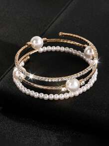1pc Kids' Fashionable Pearl & Crystal Layered Wrap-Around Bracelet - Multicolor - View 6