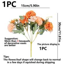 1 件/3 件人造绣球花、球形菊花丝绸花束假植物，适合春季婚礼花瓶，适用于家庭餐厅卧室装饰、母亲节情人节节日生日派对配件、户外花园装饰秋季 - 橘色 - 查看 3