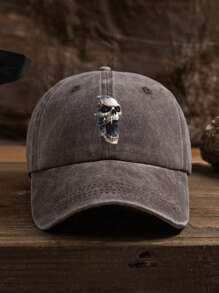 1 pieza Gorra de béisbol unisex con estampado de calavera, de uso casual al aire libre, ajustable y de tela suave lavada, adecuada para uso diario