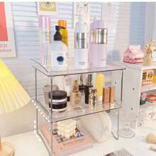 1 件/2 件简约折叠收纳架，透明 PET 储物架，适用于办公桌、厨房、宿舍、杯架