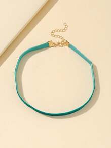 1pc Fashionable Pink Velvet Choker Necklace - Dark Green - View 2