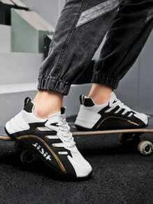 Men's Knitted Mesh Breathable Casual Running Shoes, Lace-Up Comfort Soft-Sole Sneakers For Outdoor Jogging, Spring & Summer - Black - View 2